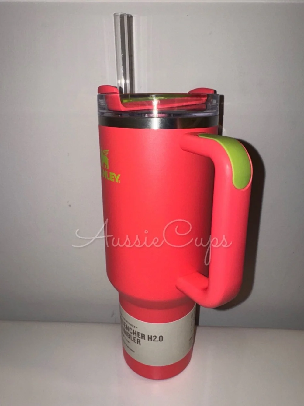 Stanley Hibiscus 40 oz Quencher 40oz Tumbler - Coral with Lime Logo, small flaws - Picture 3 of 10